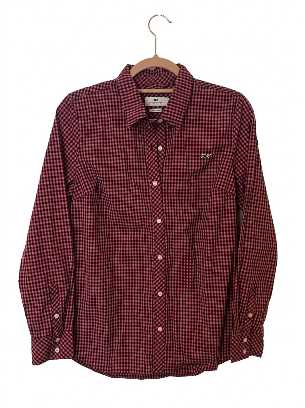 Vineyard Vines Pink and Navy Blue Gingham Button-Down Shirt